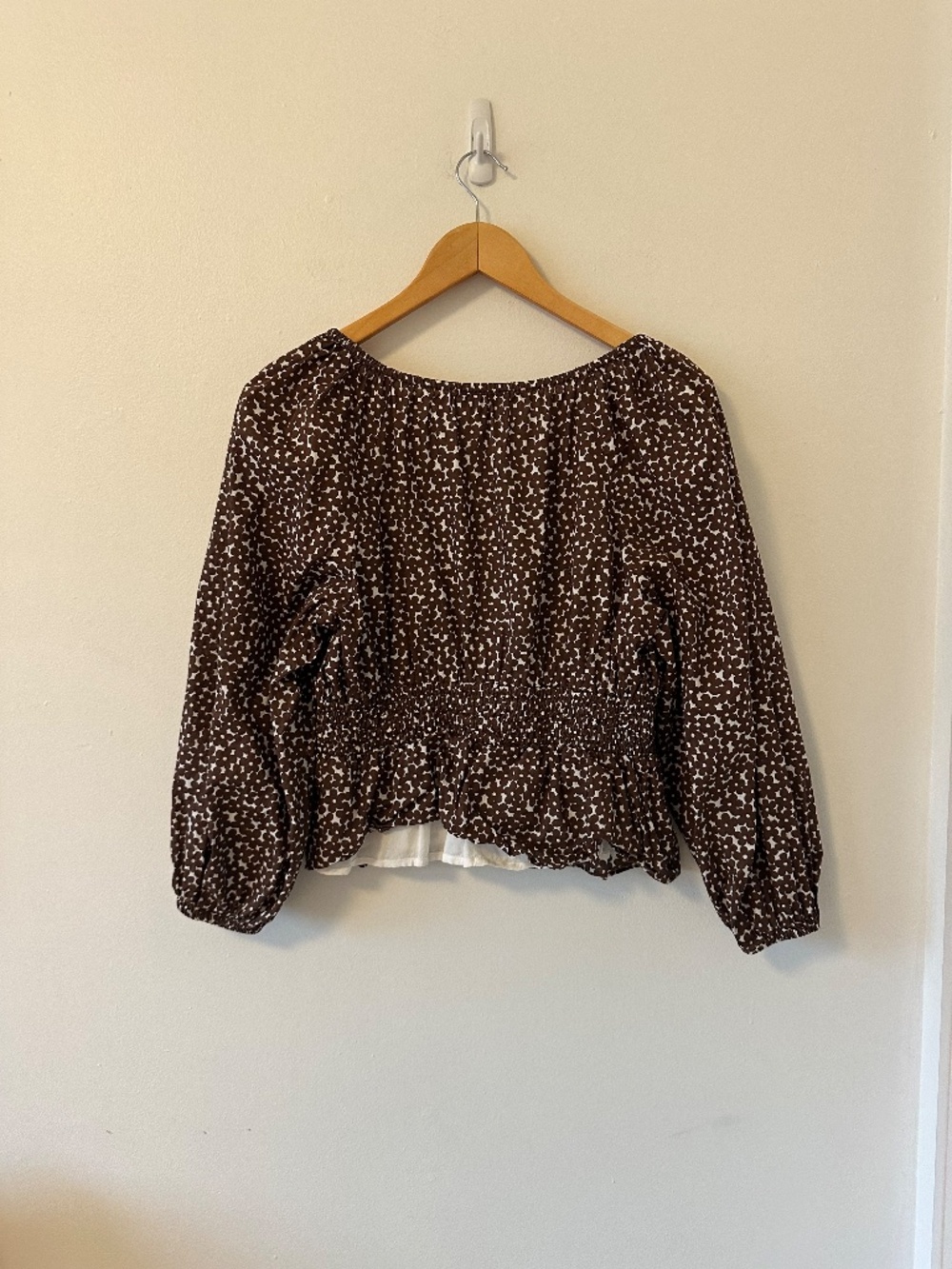 J. Crew V-neck Smocked Waist Floral Top in Mocha Floral | Size Small - Picture 4 of 7